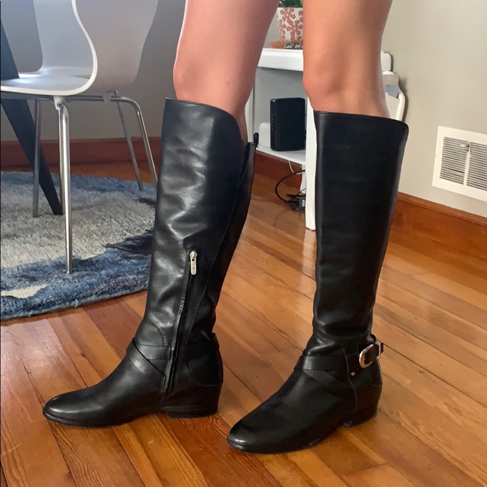 Black leather riding boots